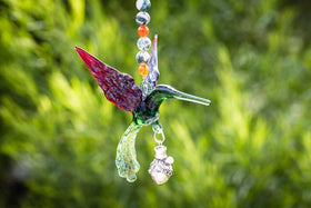Handcrafted Glass Hummingbird Spirit Animal with Silver Keepsake Vial