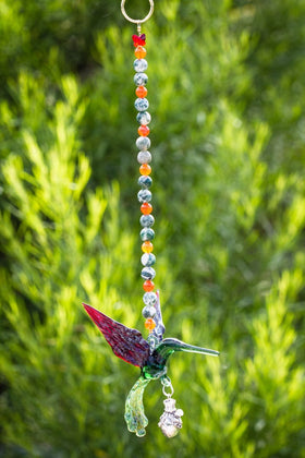Handcrafted Glass Hummingbird Spirit Animal with Silver Keepsake Vial
