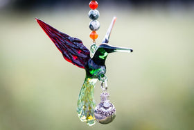 Handcrafted Glass Hummingbird Spirit Animal with Silver Keepsake Vial