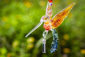 Handcrafted Glass Hummingbird with Sterling Silver Keepsake Vial to hold Ashes from Cremation