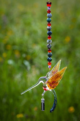 Handcrafted Glass Hummingbird with Sterling Silver Keepsake Vial to hold Ashes from Cremation