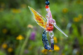 Handcrafted Glass Hummingbird with Sterling Silver Keepsake Vial to hold Ashes from Cremation