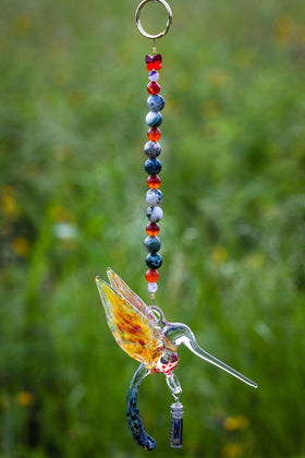 Handcrafted Glass Hummingbird with Sterling Silver Keepsake Vial to hold Ashes from Cremation