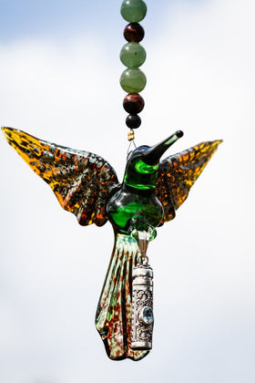 Handcrafted Glass Hummingbird with Sterling Silver Keepsake Vial to hold Ashs from Cremation