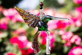 Handcrafted Glass Hummingbird with Sterling Silver Keepsake Vial to hold Ashs from Cremation