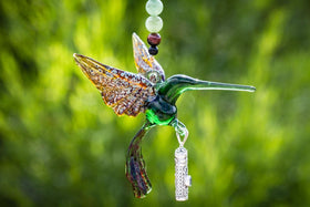 Handcrafted Glass Hummingbird with Sterling Silver Keepsake Vial to hold Ashs from Cremation