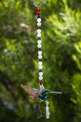Handcrafted Glass Hummingbird with Sterling Silver Keepsake Vial to hold Ashs from Cremation