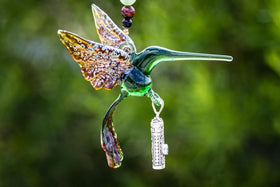 Handcrafted Glass Hummingbird with Sterling Silver Keepsake Vial to hold Ashs from Cremation