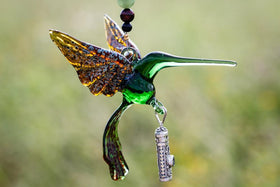 Handcrafted Glass Hummingbird with Sterling Silver Keepsake Vial to hold Ashs from Cremation