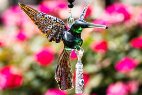 Handcrafted Glass Hummingbird with Sterling Silver Keepsake Vial to hold Ashs from Cremation