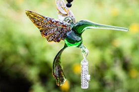 Handcrafted Glass Hummingbird with Sterling Silver Keepsake Vial to hold Ashs from Cremation