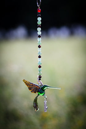 Handcrafted Glass Hummingbird with Sterling Silver Keepsake Vial to hold Ashs from Cremation