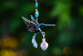 Heirloom Quality Glass Hummingbird Figurine with Sterling Silver Keepsake Vial