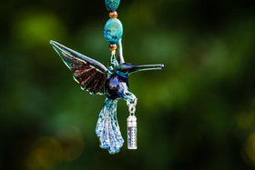 Heirloom Quality Glass Hummingbird Figurine with Sterling Silver Keepsake Vial