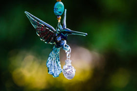 Heirloom Quality Glass Hummingbird Figurine with Sterling Silver Keepsake Vial