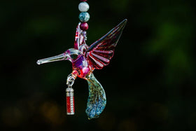 Heirloom Quality Glass Hummingbird with Silver Keepsake Vial for Ashes
