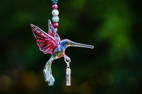 Heirloom Quality Glass Hummingbird with Silver Keepsake Vial for Ashes