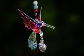 Heirloom Quality Glass Hummingbird with Silver Keepsake Vial for Ashes