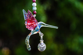 Heirloom Quality Glass Hummingbird with Silver Keepsake Vial for Ashes