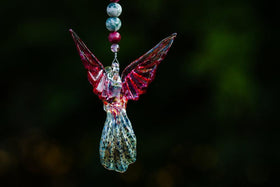 Heirloom Quality Glass Hummingbird with Silver Keepsake Vial for Ashes