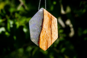 Wood and Crystal Resin Hexagon Pendant