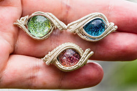Hudson Sterling Silver Wire Wrapped Dichroic Glass Ring with Cremation Ash