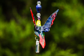 Hummingbird with Black Albacone terling Silver Keepsake Cremation Pendant