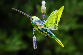 Hummingbird with Sterling Silver Keepsake with Silver Heart Cremation Urn
