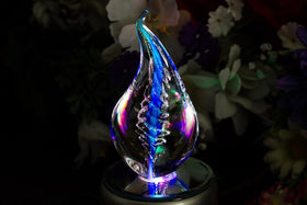 Illuminated Memorial Glass Flame Paperweight with Cremation Ashes