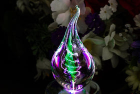 Illuminated Memorial Glass Flame Paperweight with Cremation Ashes