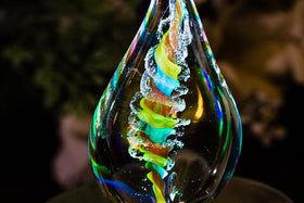Illuminated Tri-Color Glass Flame Paperweight with Ashes