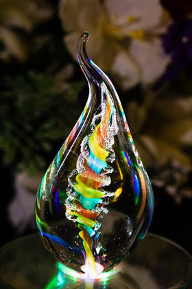 Illuminated Tri-Color Glass Flame Paperweight with Ashes