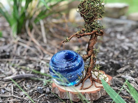 Ent Wire Sculpture with Cremains containg Tranquil Swirl Orb