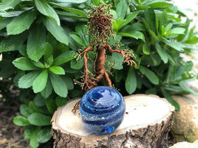 Ent Wire Sculpture with Cremains containg Tranquil Swirl Orb