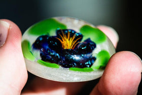 Large Lampwork Flower Touchstone with Infused Cremains