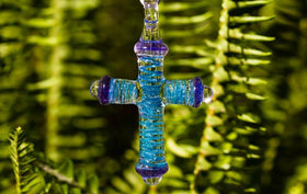 Large Ribbon Glass Cross with Infused Cremation Ash