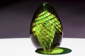 Lime Green Spiral Glass Egg with Cremains
