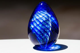 Marine Blue Spiral Glass Egg with Cremains