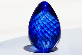 Marine Blue Spiral Glass Egg with Cremains