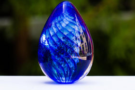 Marine Blue Spiral Glass Egg with Cremains
