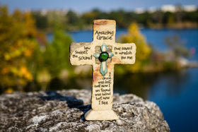 Amazing Grace Memorial Cross with Cremains Inflused Flower Touchstone