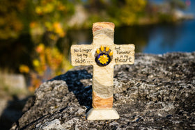 No Longer by My Side Memorial Cross with Cremains Inflused Flower Pendant