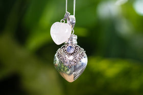 Pink Double Heart Silver Sympathy Necklace