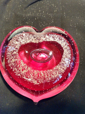 Pink Memorial Glass Heart with Cremation Ash from People and Pets