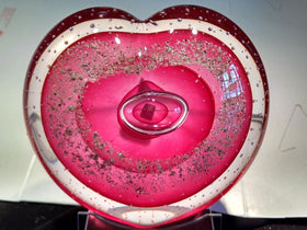 Pink Memorial Glass Heart with Cremation Ash from People and Pets