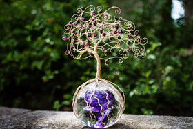 Purple Rain Tree of Life with Swarovski Crystals and Cremains Infused Glass Orb