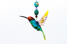 Red Headed Hummingbird Sympathy Gift with Amethyst and Turquiose Beading