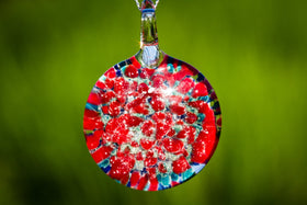 Red Marigold Circle Pendant with Infused Cremation Ash