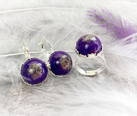 Ring and Earring Set with Infused Ashes - Solid Color Style