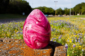 Ruby Pink Egg Glass Memorial Paperweight with Cremains Ash
